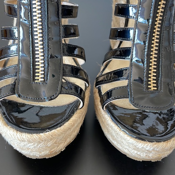 Jimmy Choo Black Patent Leather Zipper Espadrille Wedge Size 39 - Picture 4 of 11